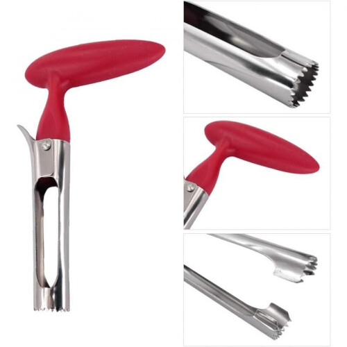 Stainless Steel Fruit Corer, Ergonomic Handle, Silver/Red, Kitchen Tool by Cozevdnt 2