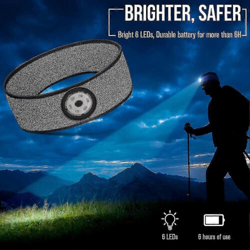 Lanterna de cabeça recarregável com luz LED frontal e função SOS, faixa cinzenta confortável 1