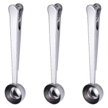 (Silver) Koffieschepje met clip, 2-in-1 maatlepel van 304 roestvrij staal, 1 eetlepel, voor koffie, thee, eiwitpoeder, verpakking van 3