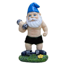 (Dumbbell Dwarf) Fitnesskabouterbeeldje van hars voor tuin, erf, binnen- en buitendecoratie.