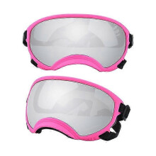 (Pink and Silver, S) Hundebrille mit UV-Schutz, hoher Stoßfestigkeit und verstellbarem Gummizug für Welpen und große Hunderassen