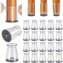 (Clear-1, XS ( Fit 13-23mm )) Chair Leg Protectors Extra Small 20Pcs Silicone Felt Covers for Hardwood Floors