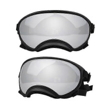 (black and Silver, M) Hundebrille mit UV-Schutz, hoher Stoßfestigkeit und verstellbarem Gummizug für Welpen und große Hunderassen