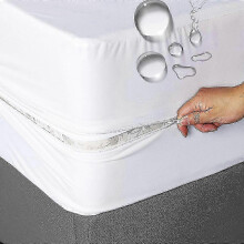 (White, 90cmX200cmX30cm) Capa de Colchão Impermeável Totalmente Encerrada com Zíper para Cama de Casal, 6 Lados Antipoeira, 300TC Poliéster