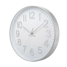 (White Silver) Relógio de Parede Grande com Números Silencioso a Pilhas Plástico Redondo Design Moderno