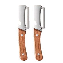 (2pcs) Stainless Steel Vegetable Peeler, Wooden Non Slip Handle, 2-in-1 with Bottle Opener for Kitchen Camping Travel