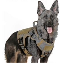 (Tan, XLarge) Coleira Tática para Cães Grandes, Arnês Antipuxão com Alça, Colete 1050D Nylon MOLLE para Treino Caça Atividades Externas