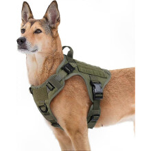 (Green, XLarge) Tactical Dog Harness for Large Breeds, No-Pull Design with Handle, 1050D Nylon Molle Vest for Training Hunting Outdoor Activities