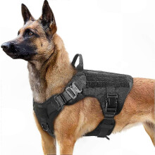 (Black, Large) Tactical Dog Harness for Large Breeds, No-Pull Design with Handle, 1050D Nylon Molle Vest for Training Hunting Outdoor Activities