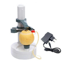 (White, US Plug) Electric Peeling Machine, Automatic Stainless Steel Fruit Vegetable Peeler, One-Button Hands-Free Peeling, 29x14x14cm