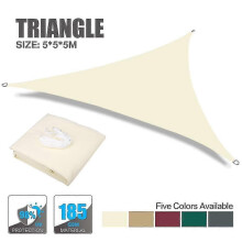 (White, 5*5*5m) Multi-size Triangular Shade Sail, Anti-ultraviolet, Breathable Waterproof HDPE Fabric for Outdoor Patio Garden Backyard Swimming Pool