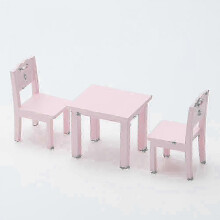 (Pink) Mesa e Cadeiras Miniaturas 3 Peças para Crianças, Móveis de Madeira Azul para Brincadeira de Faz de Conta