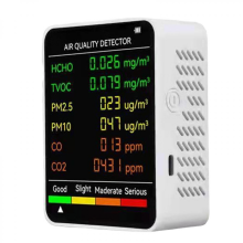 Air Quality Monitor, 6in1 Multifunctional Carbon Dioxide Detector PM2.5 PM10 TVOC Temperature Humidity Tester with Large Display, Indo