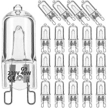 20 Phíosa Lampaí halaigine G9, 40 vata, solas bán te 2800 K, in-dimmable, soiléir do chandeliers agus pendants