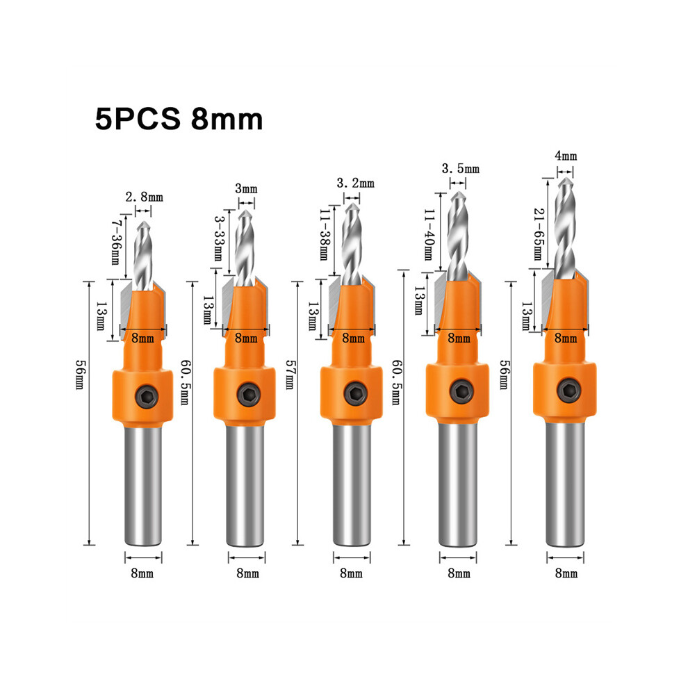 (10Mm) 5Pcs 8Mm Shank Woodworking Countersink Drill Set, Screw Extractor Bit For Carpentry 115295216927