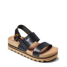 (4 UK, Black/Tan) Reef Womens Vista Hi Buckle Summer Vegan Leather Thongs Flip Flops Sandals