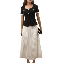 Damesset in Franse Stijl: Zacht T-Shirt en Rok, Casual Chique Tweedelige Outfit, Zomerse Loungewear Wit L