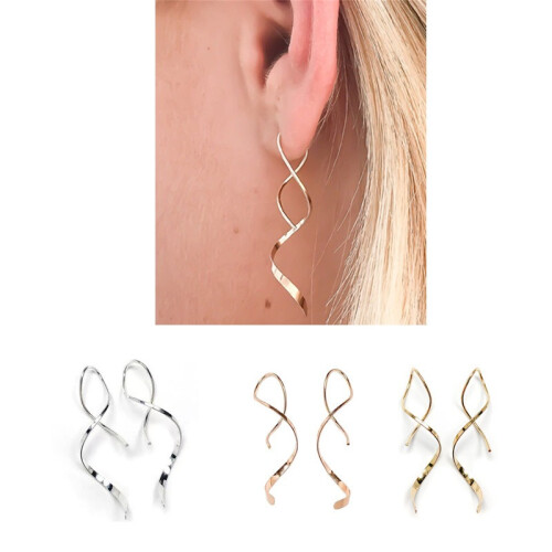 (Rainbow) 1 Pair Simple Spiral Threader Earrings - Irregular Helix Wave Curve Ear Cuff 1
