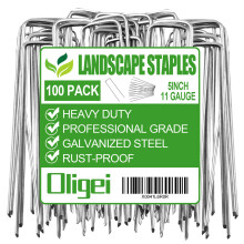 Oligei 100 Pack Tuinstaken, U-Vormige Tentstaken, Gegalvaniseerde Landschapsstaples