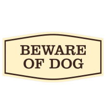 All Quality Fancy Beware of Dog Wall or Door Sign | Durable Material | Home Security Signs | Easy to Install (Ivory/Brown) - Medium 1 Pack