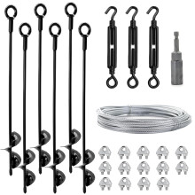 6-Pack 18" Grondankers Set met 50 FT Gegalvaniseerde Kabel & Spanners, Stevige Aardingankers voor Schuren