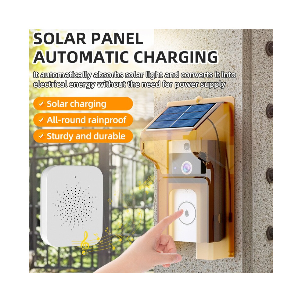(Doorbell) Wireless Visual Doorbell With Solar Rain Cover Intercom Security Camera Door Bell 115295259818