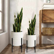 Oakrain Mid Century Planten voor Binnen, Set van 2, Moderne Decoratieve Metalen Potten