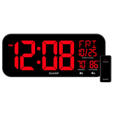 Sharp Große LED Wanduhr mit Innen/Außen Temperatur und Sensor, 14 Zoll mit 4 Zoll Display