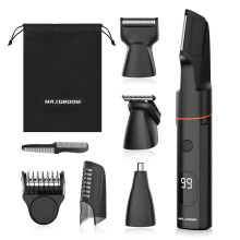MAXGROOM Tondeuse Corps Étanche pour Hommes, Tondeuse Pubienne & Testiculaire avec Peigne Réglable et 4 Têtes Interchangeables