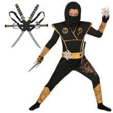 Disfraz Ninja Deluxe Negro para Niños con Espadas de Juguete, Disfraces de Halloween
