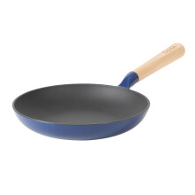 Sur La Table Kitchen Essential Main Canteen 9.5" Pre-Seasoned Cast Iron Skillet w/Wood Handle, Natural Nonstick Lightweight Frying Pan for Searing, Sa