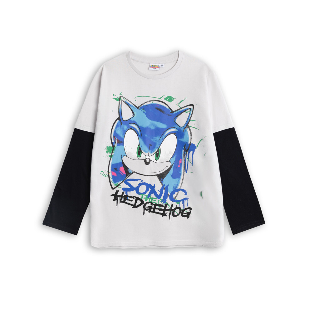 Sonic The Hedgehog (6-7 Years) Long Sleeved T-Shirt (Unisex Kids Grey)