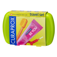 Curaprox Reise-Set - CS 5460 Zahnbürste mit 'Be You' Zahnpasta | 2 CPS Prime Interdentalbürsten 07 und 09 | Zahnpflegeset 9,5 cm x 6 cm | Grün