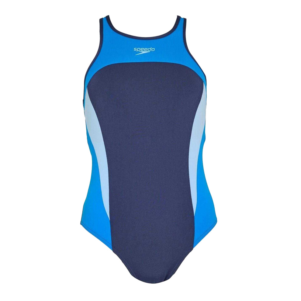 Speedo (12 Uk, Lagoon Blue) Womens/Ladies Colour Block Cross Back One Piece Swimsuit