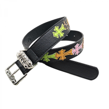 Stylish Colorful Flower Litchi Pattern Waist Belt Adjustable Waistband Pin Buckle PU Belt For Trendy Couples
