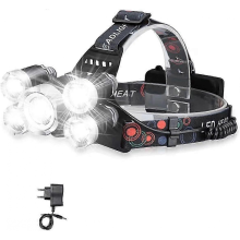 Lampe frontale rechargeable - 12000 lm, ultra puissante, rechargeable par USB, 5 LED, 4 modes d'éclairage, classe énergétique A+]