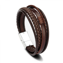 Trendy armbanden van echt leer voor heren, meerlaagse gevlochten touwarmband.
