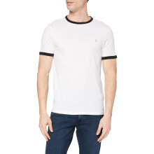 (S, White) Farah Mens Ringer Embroidered T-Shirt