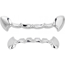 Juego de parrillas dentales estilo hip hop chapadas en oro de 18 quilates con diseño de colmillos de vampiro, parte superior e inf