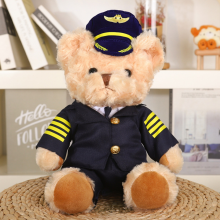 Cute Pilot Bear Plush Toy with Captain Uniform – Soft Stuffed Animal for Kids and Adults, Perfect for Nursery Decor and Party Favors(