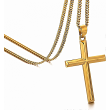 Collana con croce da uomo. Collana in acciaio inossidabile con ciondolo a croce. Collana con catena a maglie cubane e croce. Sempl