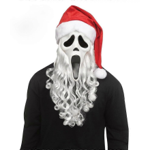 Oryginalna maska Świętego Mikołaja Ghost Face Scream z brodą, czapka Mikołaja, dodatek do kostiumu na Halloween, styl horroru, r