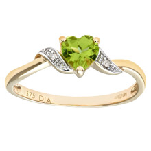 (L) Jewelco London 9ct Yellow Gold Round 1pts Diamond Heart 0.53ct Peridot Heart Engagement Ring - PR0AXL7486YPD