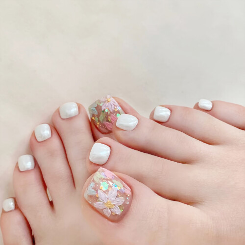 Floral False Toe Nails DIY Manicure Kit 1