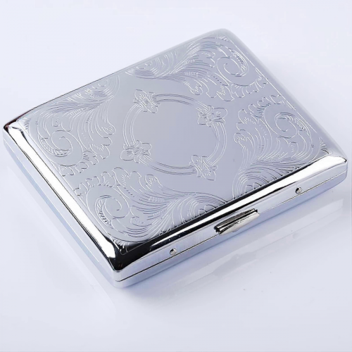 Silver Metal Cigarette Case for Men - 20 Capacity Compact Holder 2