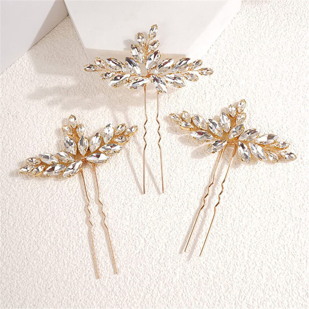 Roc-Electron 3Pcs Rhinestone Bridal Hair Pins, Tiara, Bun Maker