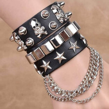 (Black) Unisex Rock Spikes Rivet Punk Bracelet Chain Pendant Classic Harajuku Punk Bracelet Birthday Gift for Teens Friends