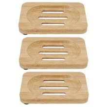 Jaboneras de bambú con patas antideslizantes, bandeja de madera con diseño de hueco, multiusos, aspecto natural, diseño de drenaje para baños