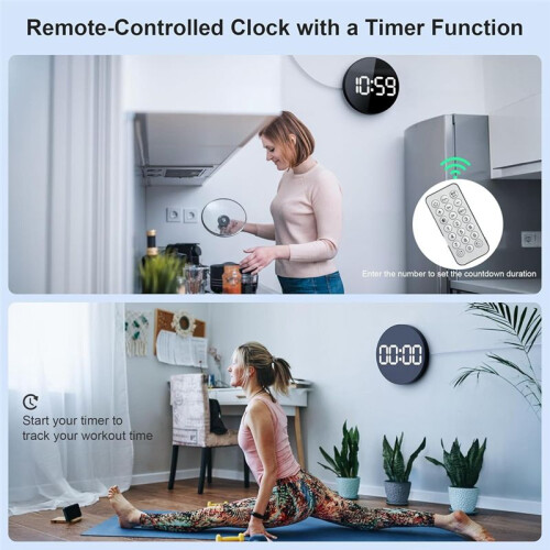 Digital Wall Clock,10 in Wall Clock with Large LED Display Seconds Display One Button Muteable Button Auto Brightness 1