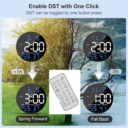 Digital Wall Clock,10 in Wall Clock with Large LED Display Seconds Display One Button Muteable Button Auto Brightness 2